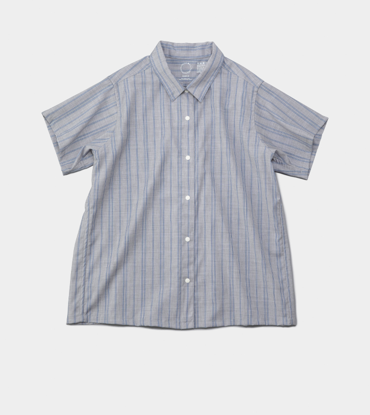 山と道　Merino  Shirt  Gray x Blue Stripeご了承くださいmm